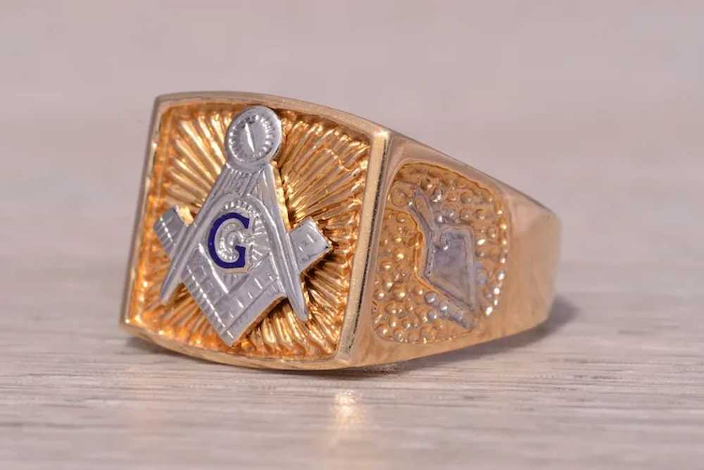 Two Tone Masonic Ring in White and Yellow Gold - image 2