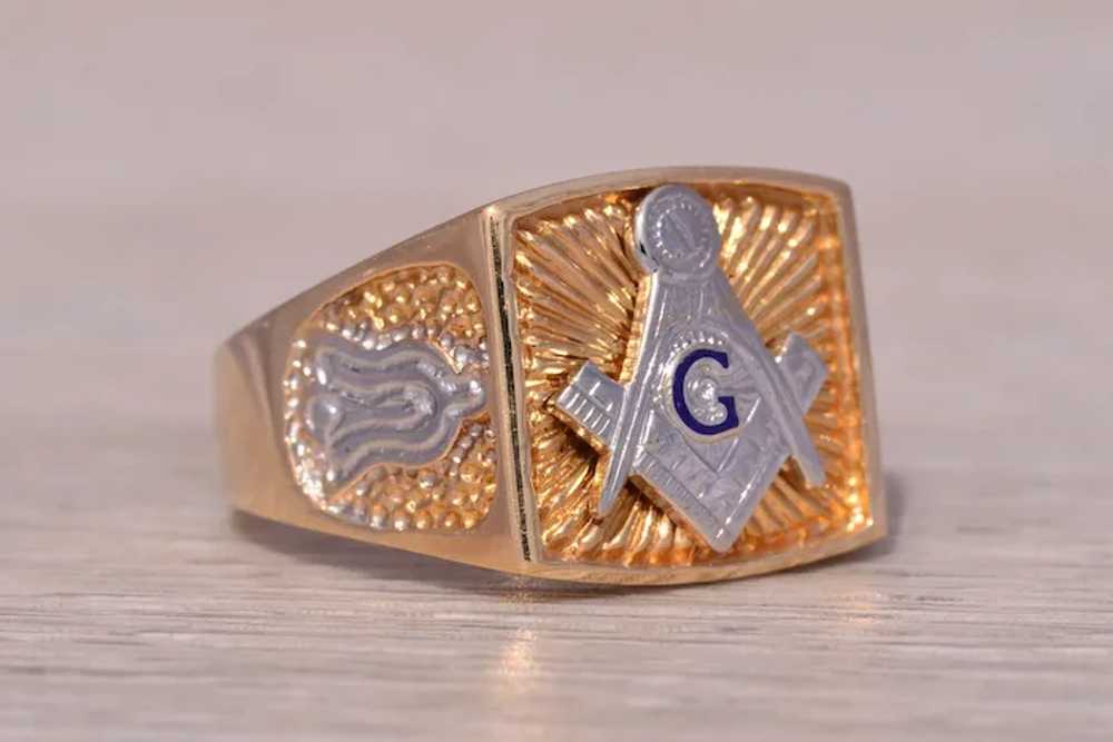 Two Tone Masonic Ring in White and Yellow Gold - image 5