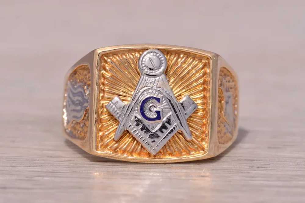 Two Tone Masonic Ring in White and Yellow Gold - image 6