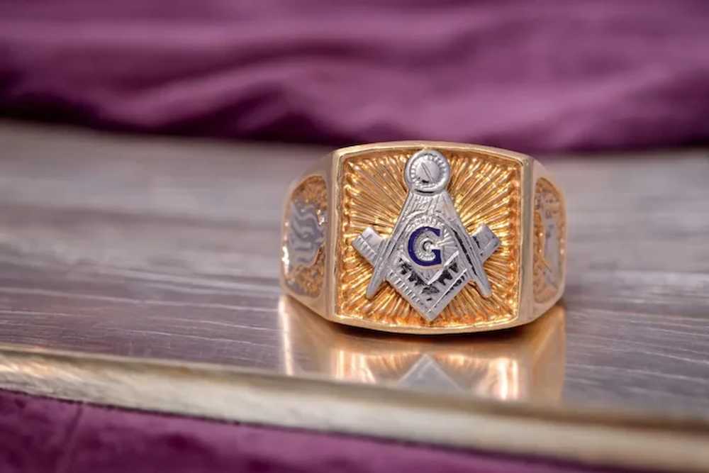 Two Tone Masonic Ring in White and Yellow Gold - image 7