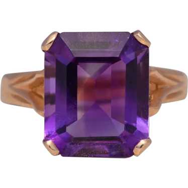 Emerald Cut Natural Amethyst in Yellow Gold - image 1