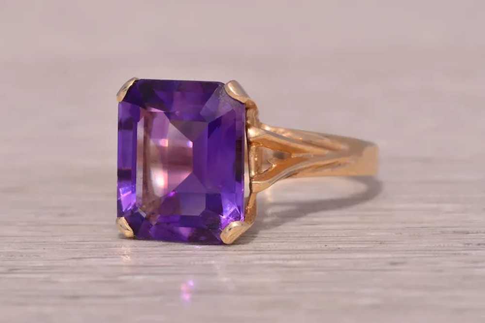 Emerald Cut Natural Amethyst in Yellow Gold - image 2