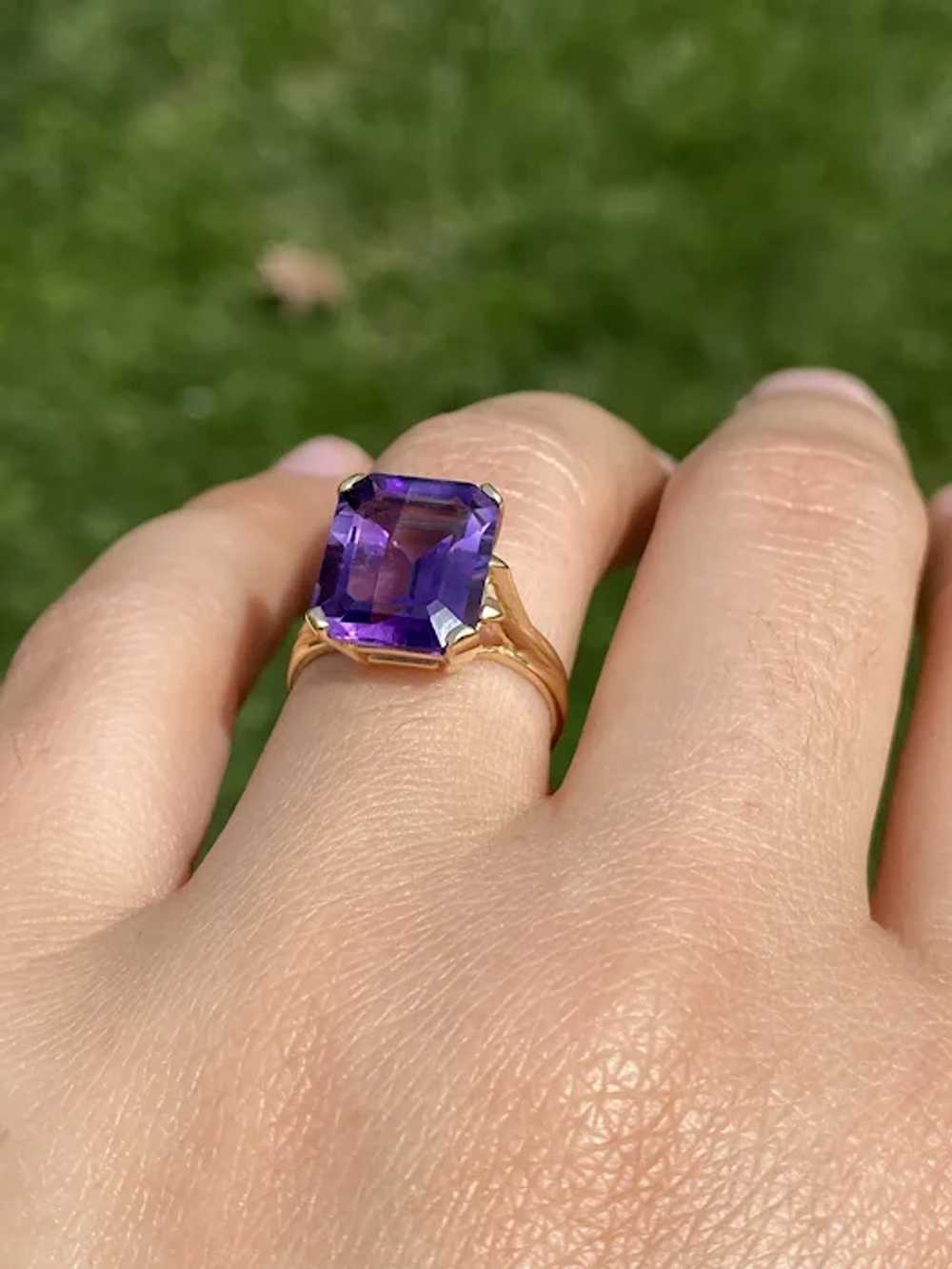 Emerald Cut Natural Amethyst in Yellow Gold - image 9