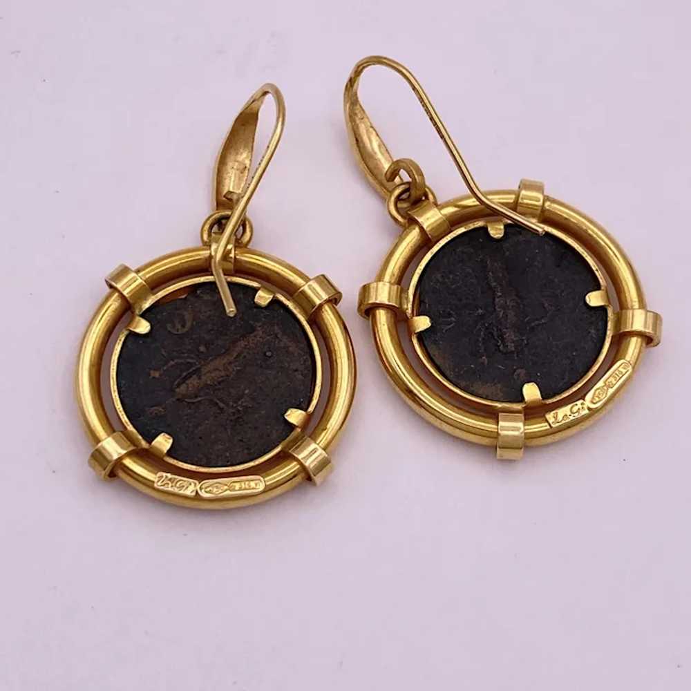 Ancient Roman Coin 18K Gold Dangle Earrings Etrus… - image 4