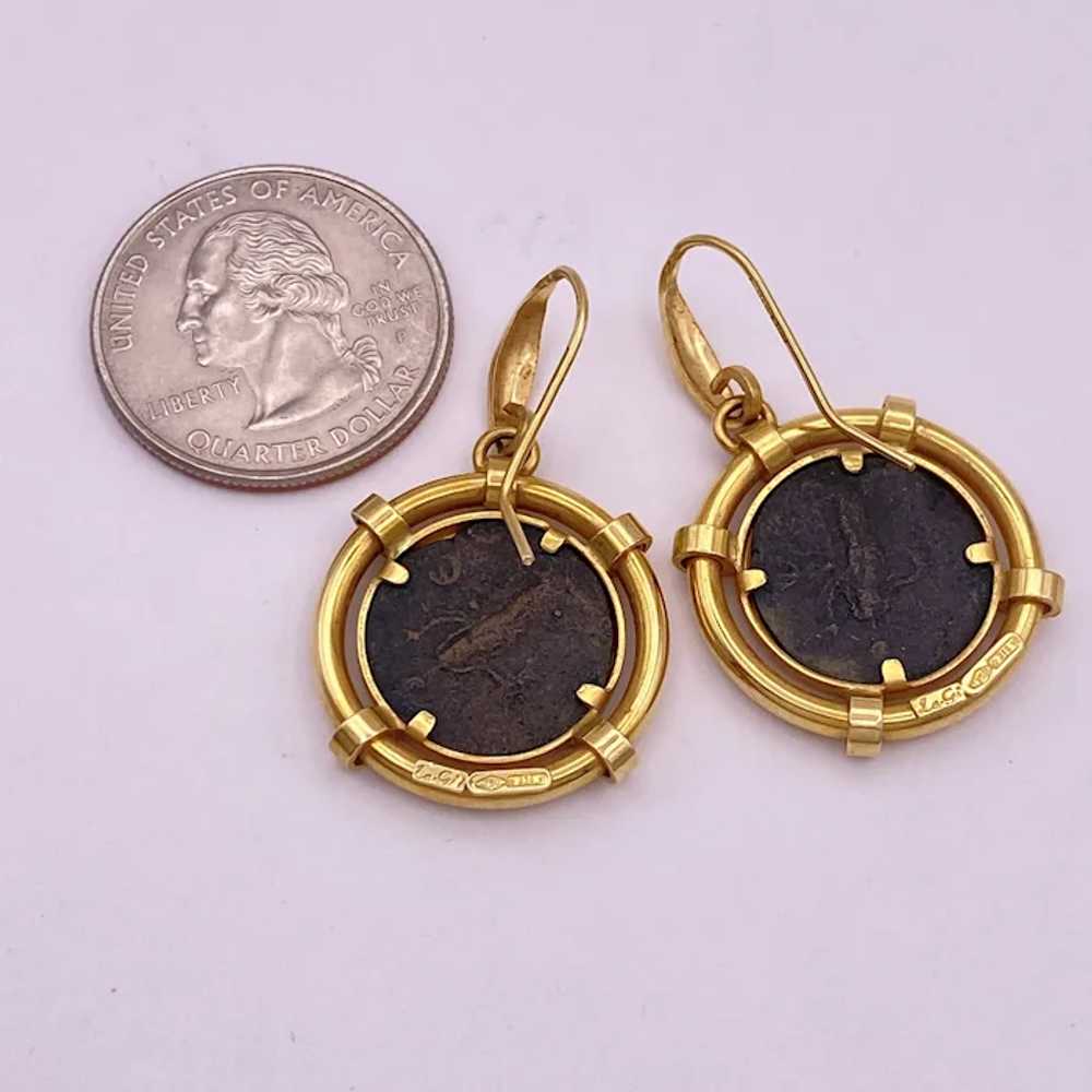 Ancient Roman Coin 18K Gold Dangle Earrings Etrus… - image 5