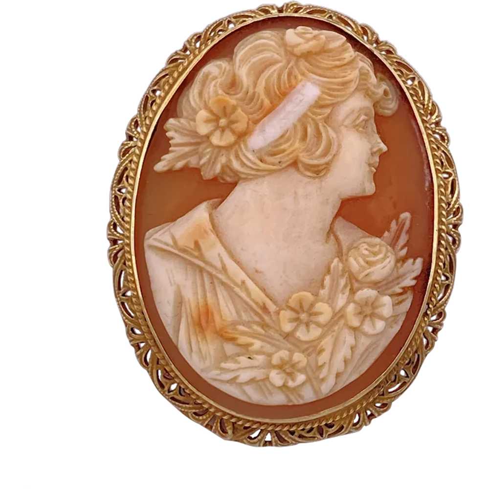 Edwardian Era Cameo Pendant Brooch 14K Gold - image 1