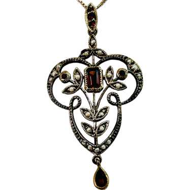 Antique Edwardian Garnet & Seed Pearl Pendant