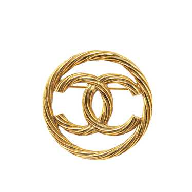 Gold Chanel Gold Plated CC Brooch
