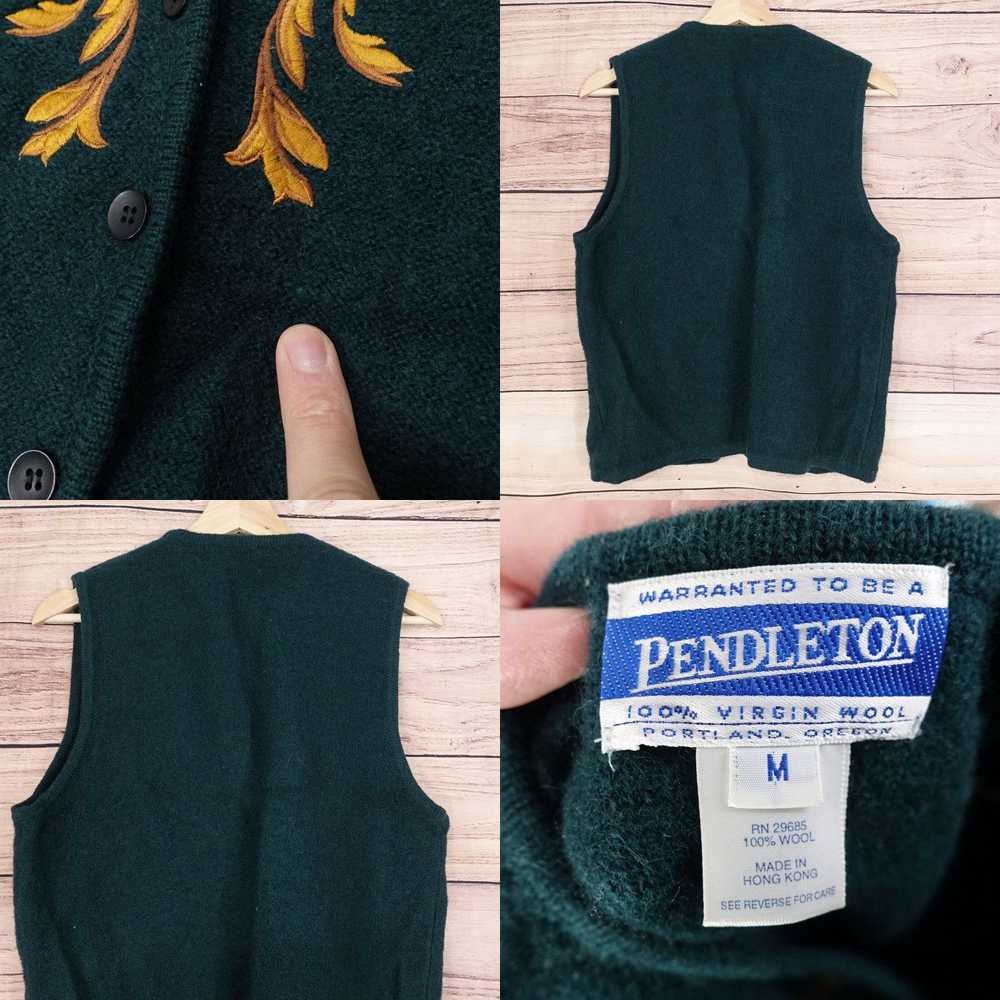 Pendleton VINTAGE PENDLETON GREEN GOLD FLORAL SWE… - image 4