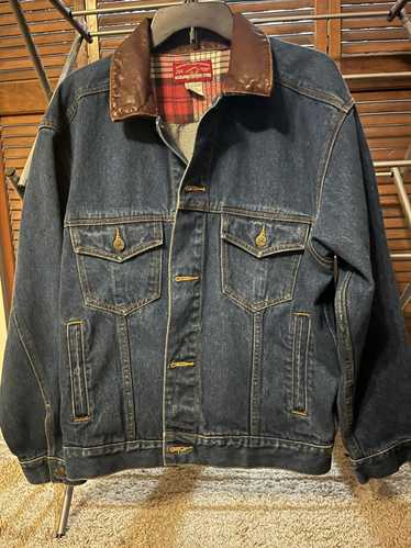 Marlboro L Trucker Jacket Blue authentic Jean Denim Cotton Leather Gorpcore