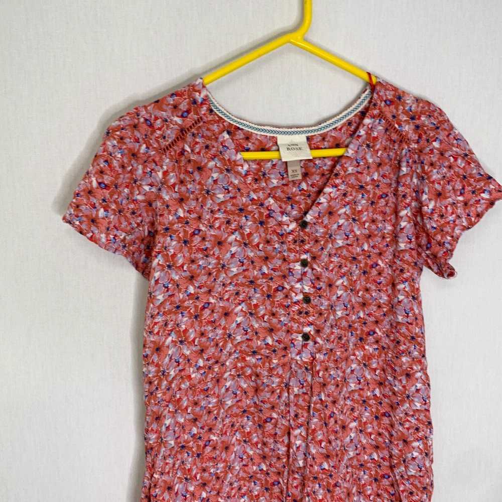 Vintage Know Rose Womens Pink Floral V-Neck Short… - image 3