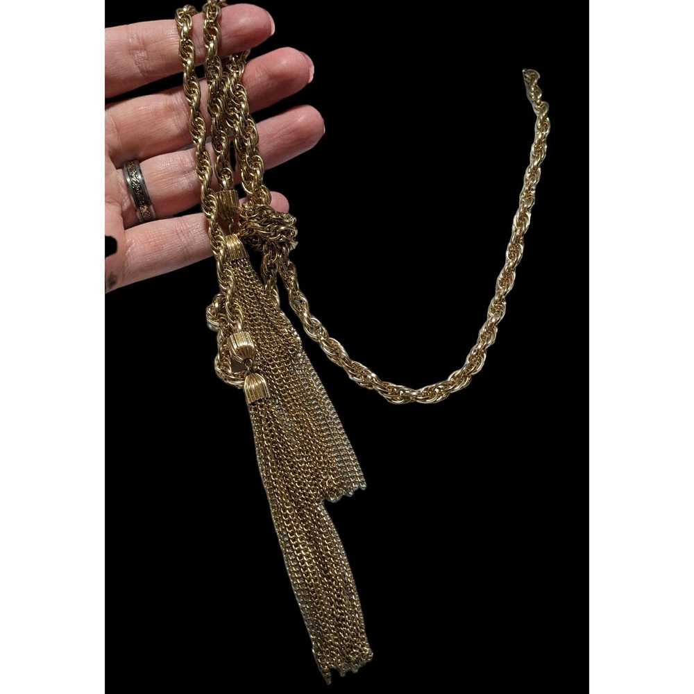 Other Vintage Gold Chain Knotted Tassel Necklace - image 3