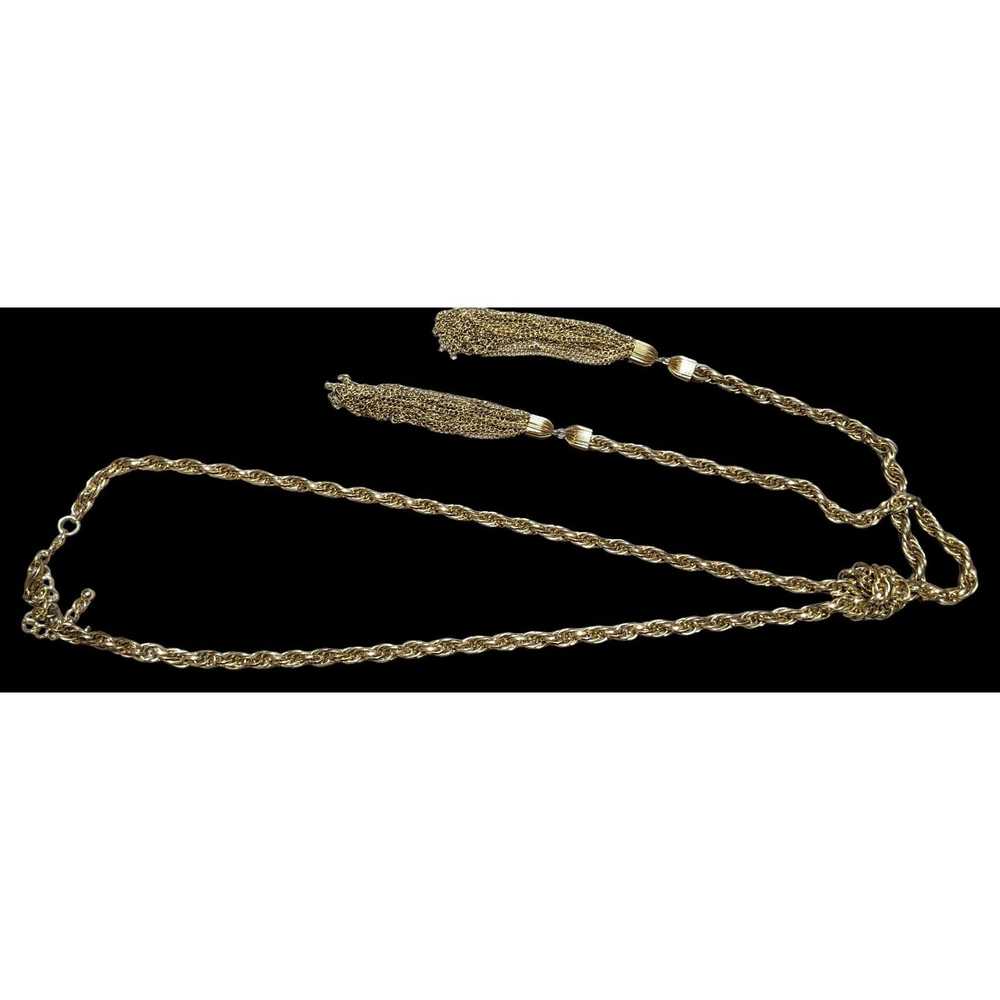 Other Vintage Gold Chain Knotted Tassel Necklace - image 4