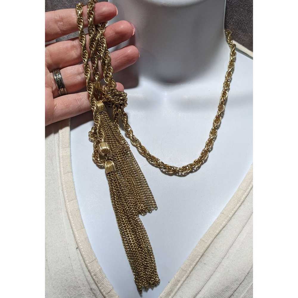 Other Vintage Gold Chain Knotted Tassel Necklace - image 7