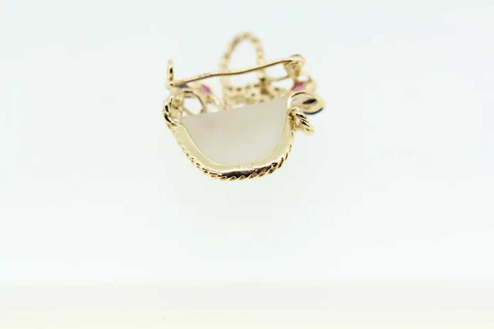 14k Yellow Gold Floral Diamond Basket Brooch - image 3