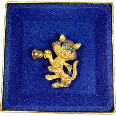 Avon Frisky Kitty Pin with Dangle Bell Mint in Or… - image 1