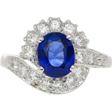 GIA Certified 2.18 Carat Oval Blue Sapphire & Dia… - image 1