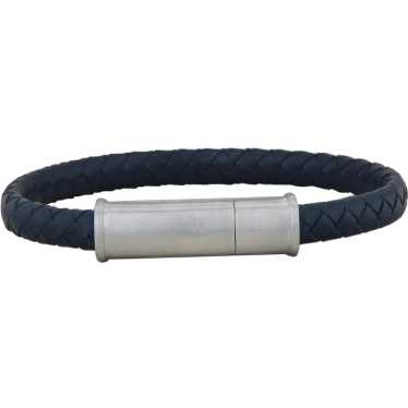 Sterling Silver Men's Braided Blue Leather Bracele