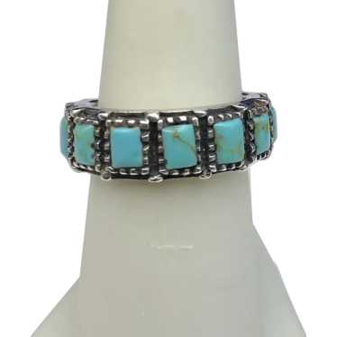 925 Southwestern Style Band of Turquoise and Silv… - image 1