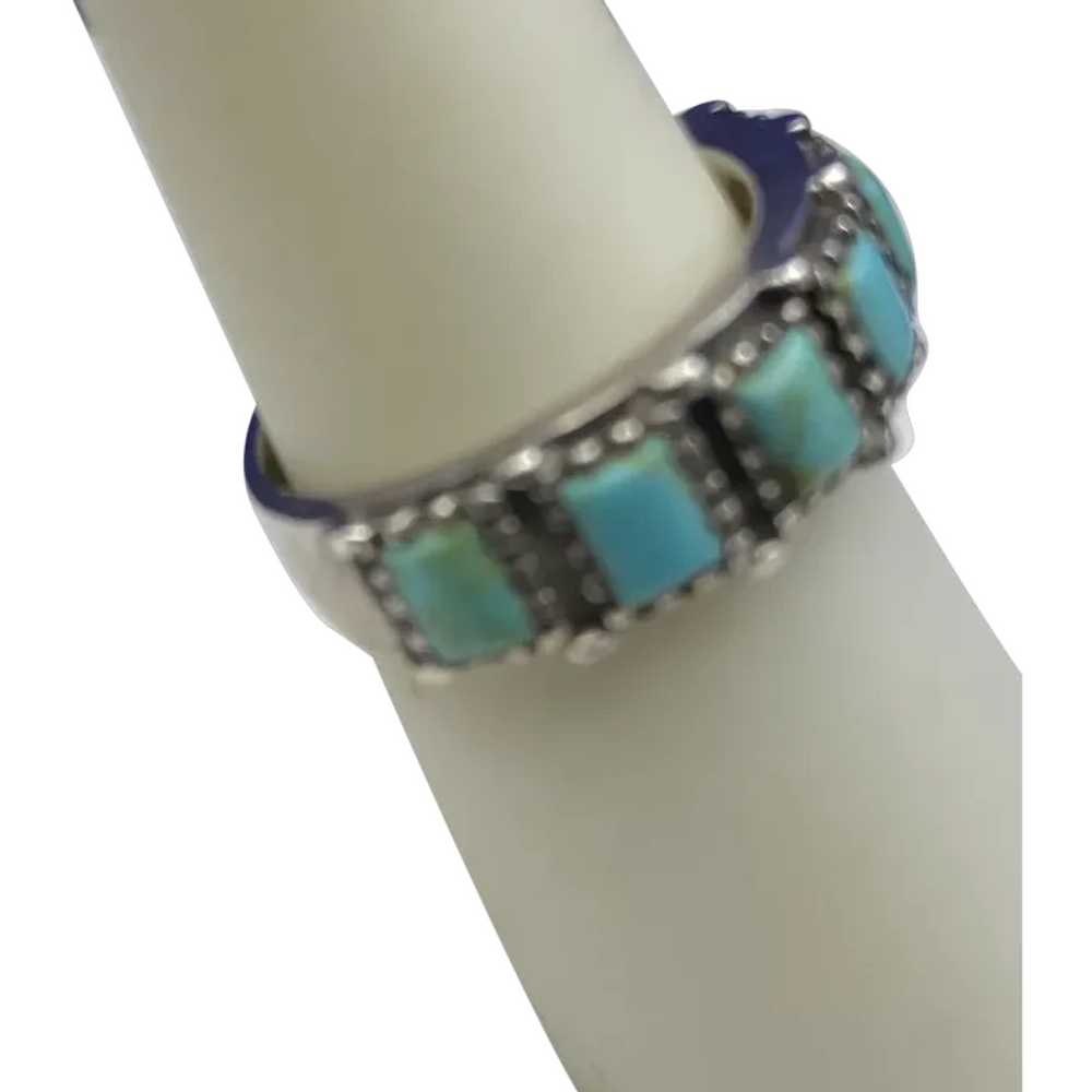 925 Southwestern Style Band of Turquoise and Silv… - image 2