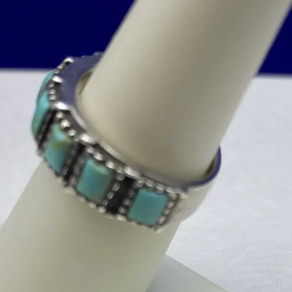 925 Southwestern Style Band of Turquoise and Silv… - image 5