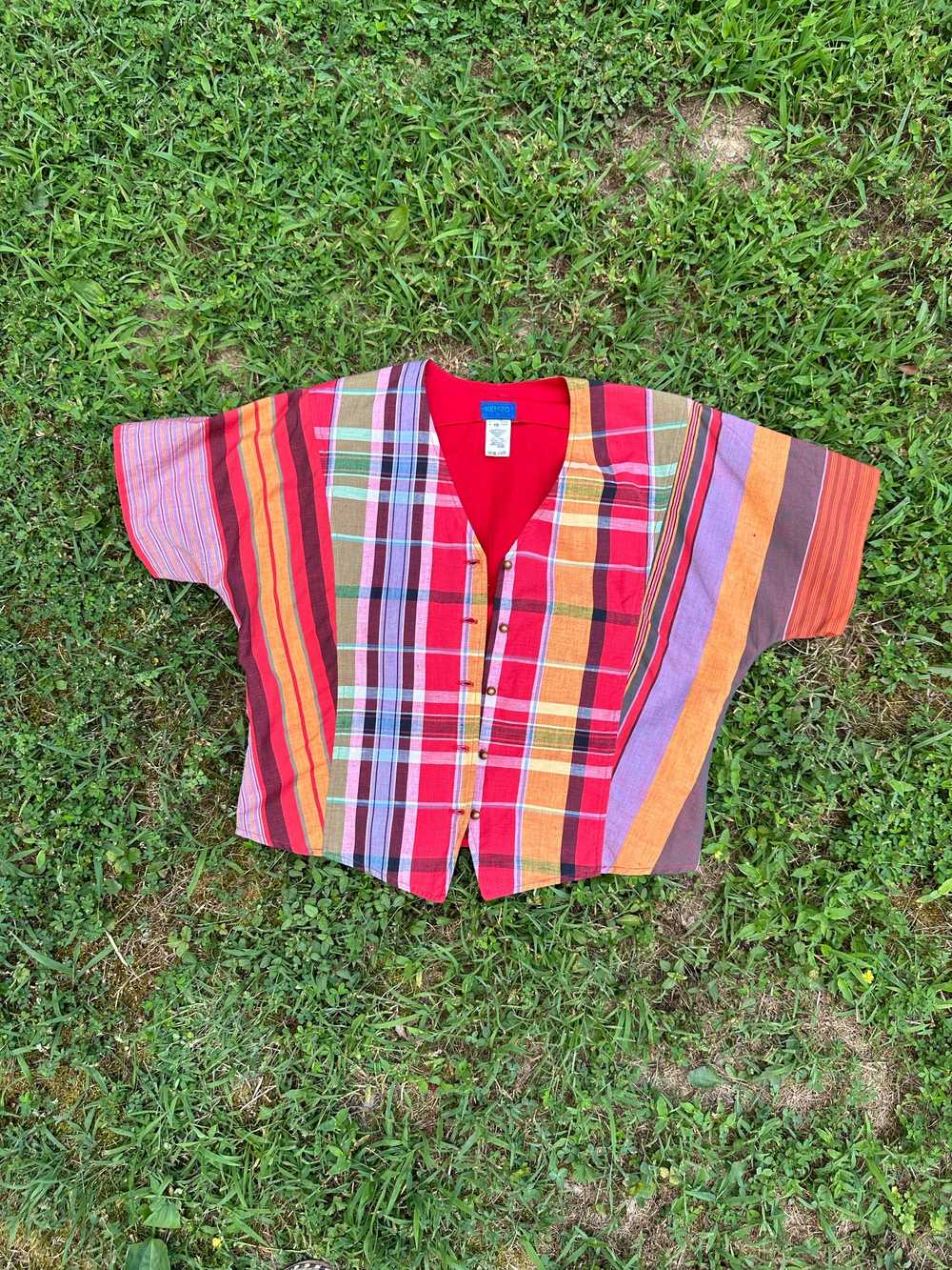 1980s Kenzo Cotton Yarn Dyed Plaid Top - image 9