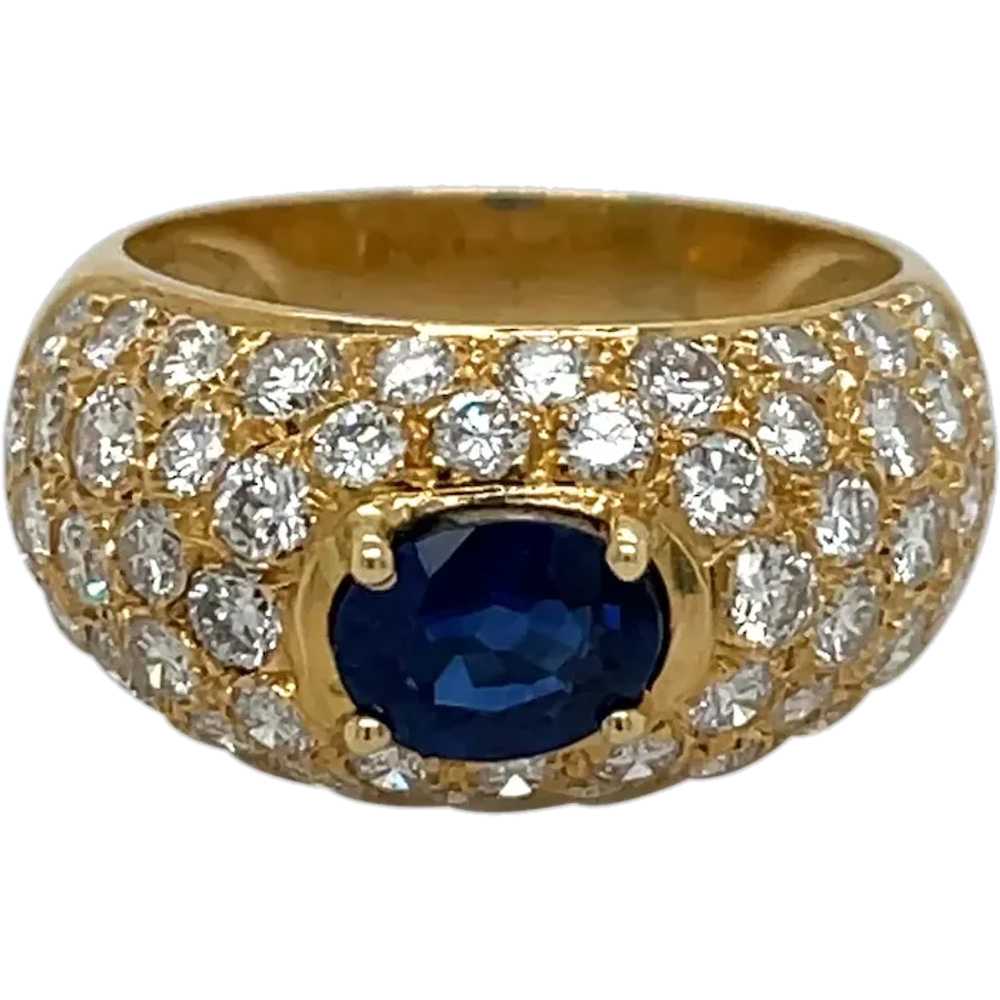 18K Yellow Gold Sapphire and Diamond Ring - image 1