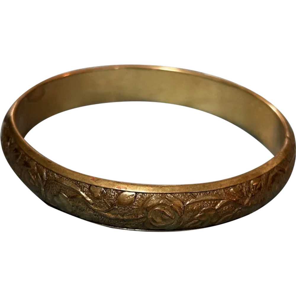 Early 20th Century Brass Repousee Brass Bangle - image 1