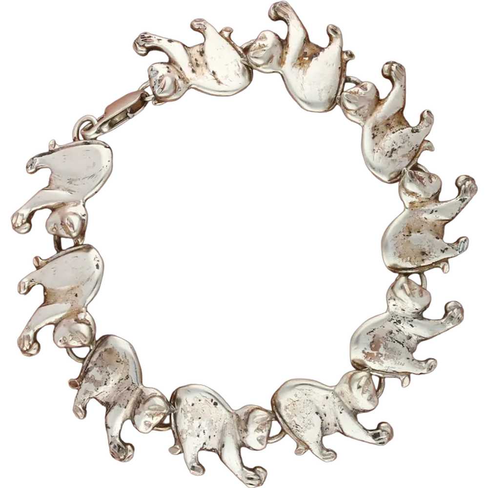 Sterling Silver Vintage Kitty Cat Link Bracelet S… - image 1