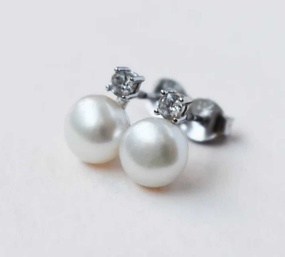 Basic dainty white pearl and cz crystal stud earr… - image 7