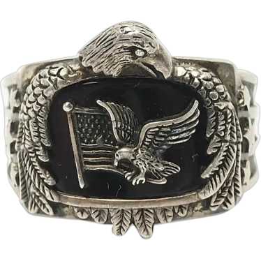 Vintage sterling silver onyx patriotic God Bless A