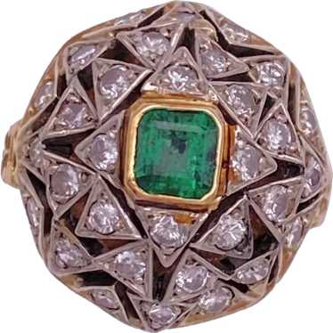 Natural Emerald and Diamond Vintage Bombé Ring .97