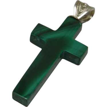 Vintage Malachite And Sterling Silver 1 5/8" Cross - image 1