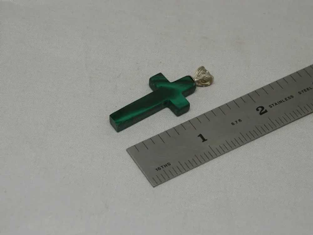 Vintage Malachite And Sterling Silver 1 5/8" Cross - image 2