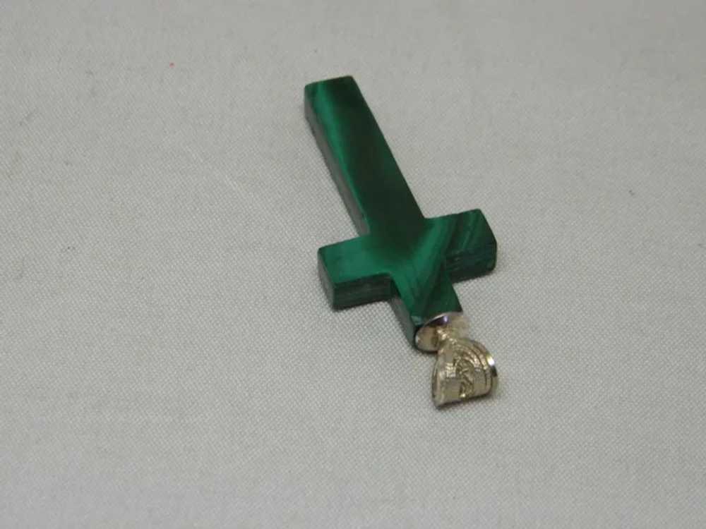 Vintage Malachite And Sterling Silver 1 5/8" Cross - image 3