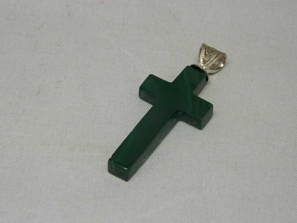 Vintage Malachite And Sterling Silver 1 5/8" Cross - image 4