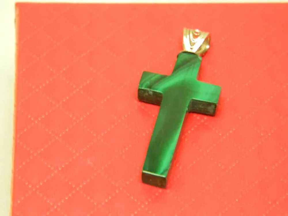 Vintage Malachite And Sterling Silver 1 5/8" Cross - image 5