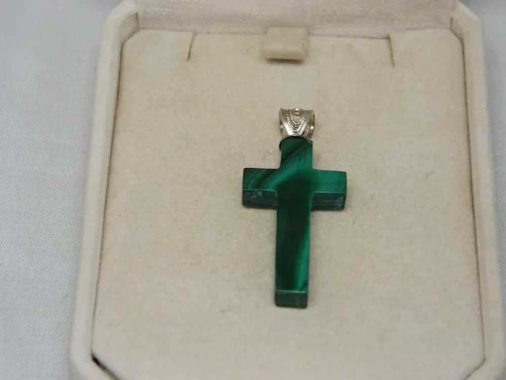 Vintage Malachite And Sterling Silver 1 5/8" Cross - image 6