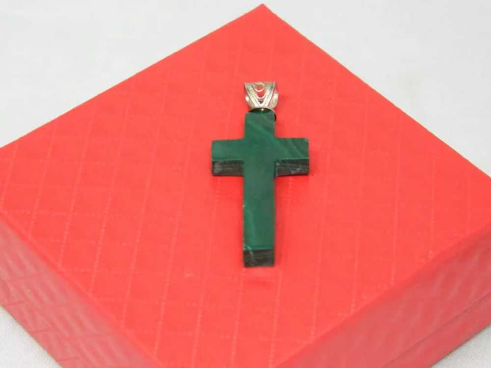 Vintage Malachite And Sterling Silver 1 5/8" Cross - image 7