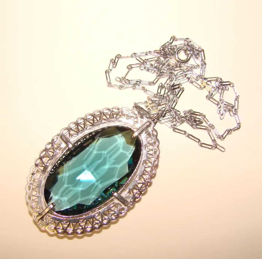 Fabulous ART DECO Filigree & Blue Glass Pendant N… - image 2