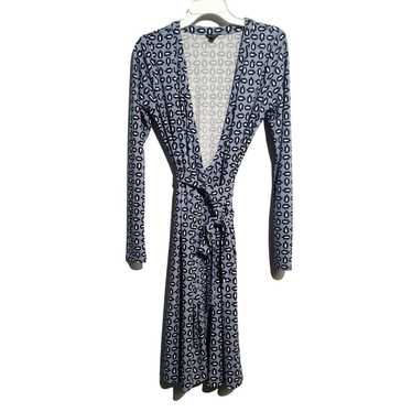 Ann Taylor Ann Taylor Blue Leaf Print Wrap Dress - image 1