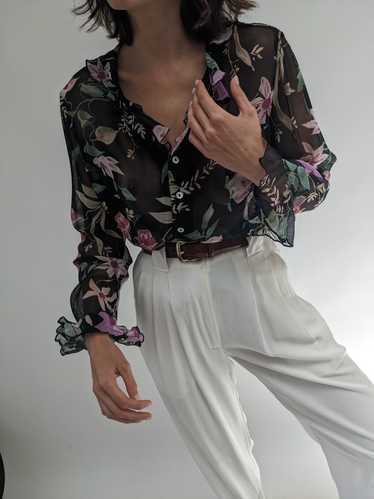 Beautiful 90s Sheer Silk Floral Blouse