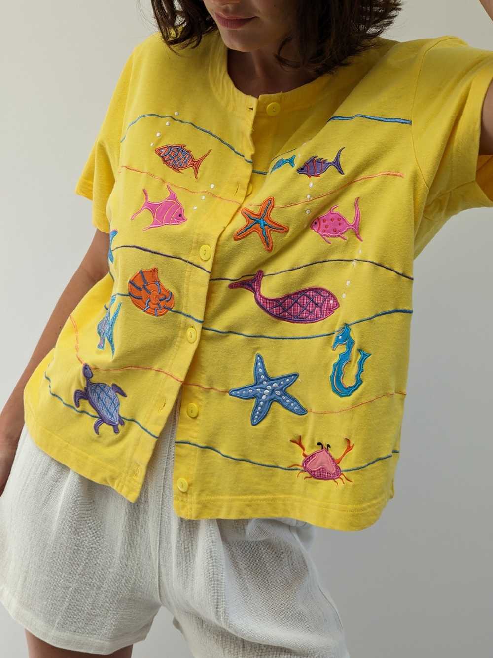 Amazing Vintage Sea Life Embroidered Top - image 1