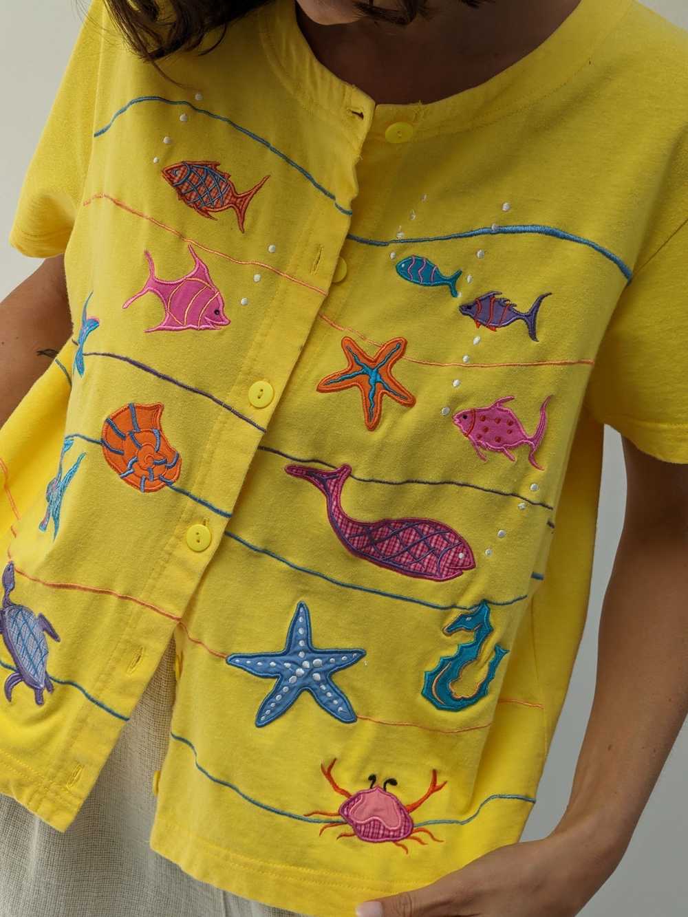 Amazing Vintage Sea Life Embroidered Top - image 3