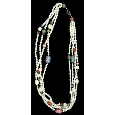 Other Vintage White And Rainbow Beaded Lucite Nec… - image 1