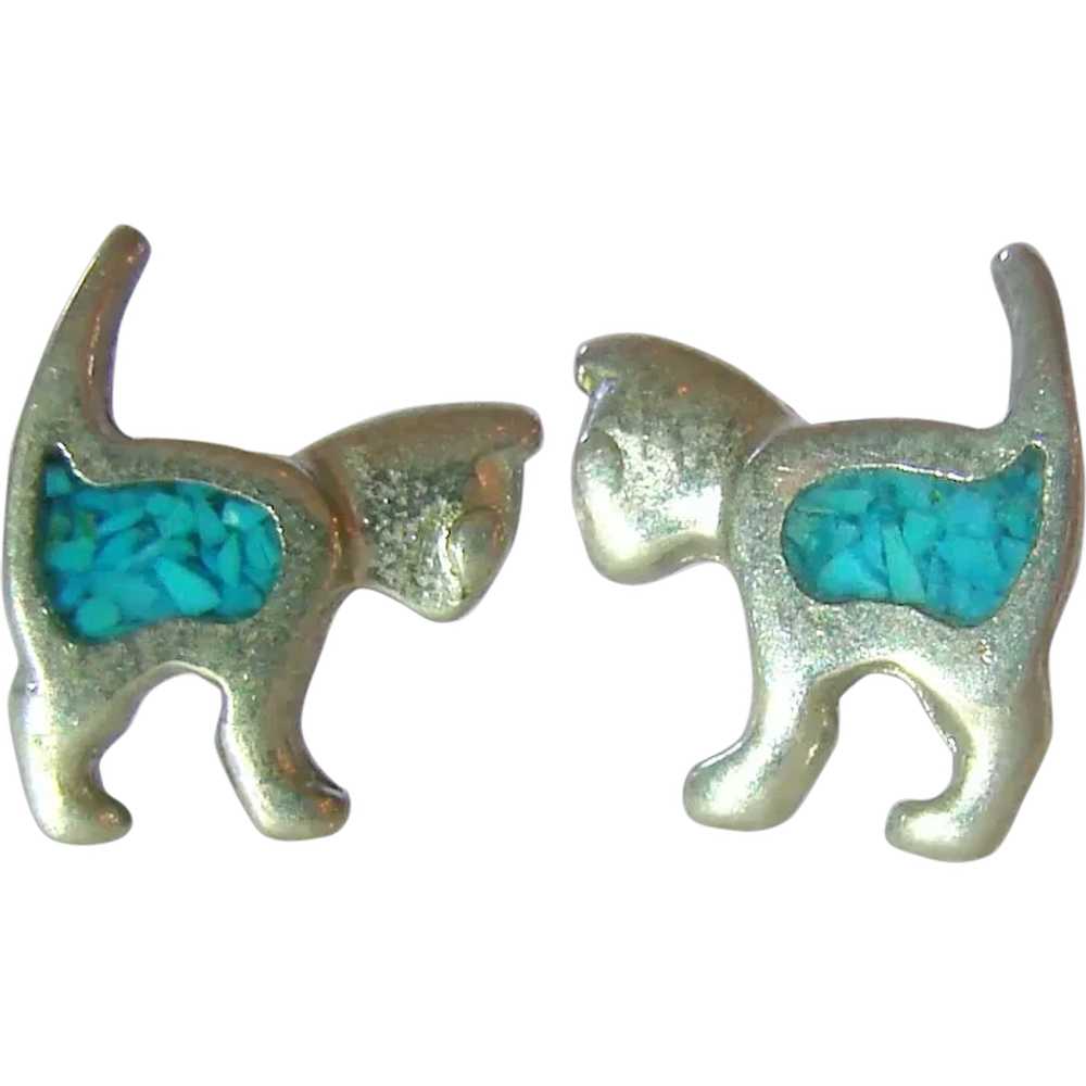 Scandinavian Silver Turquoise Blue Stud Earrings … - image 1