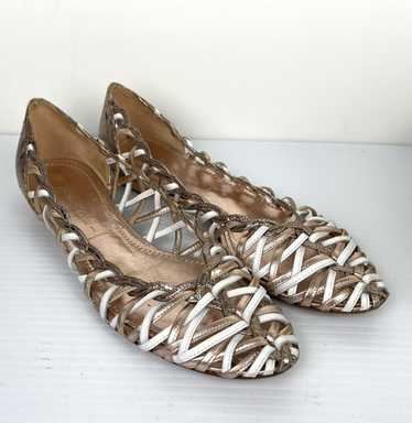 VIP【関税送料無料】希少 CASADEI GOLD FLATS CASADEI #MCA096-35055 Gold Leather Peep Toe Pumps (US 7 EU