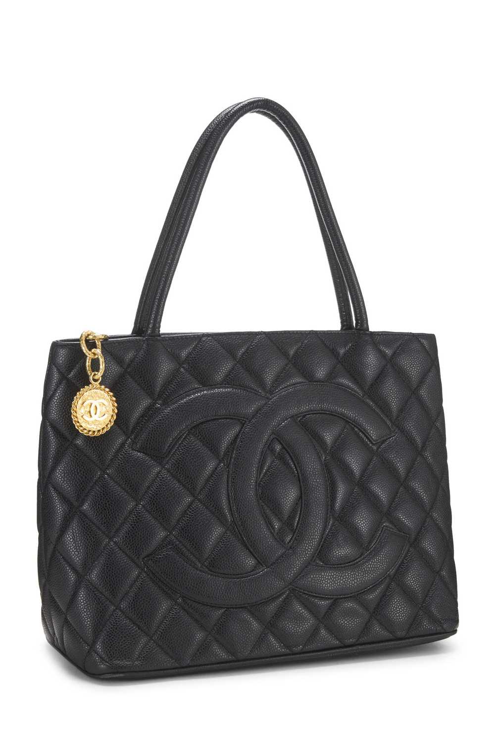 Black Quilted Caviar Medallion Tote - image 2