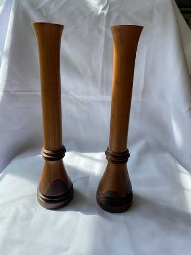 Pair of 2-Toned Wood Candlestick Holders Artist S… - image 1