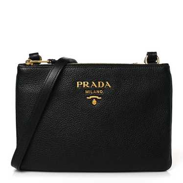 PRADA Vitello Phenix Double Zip Crossbody Bag Bla… - image 1